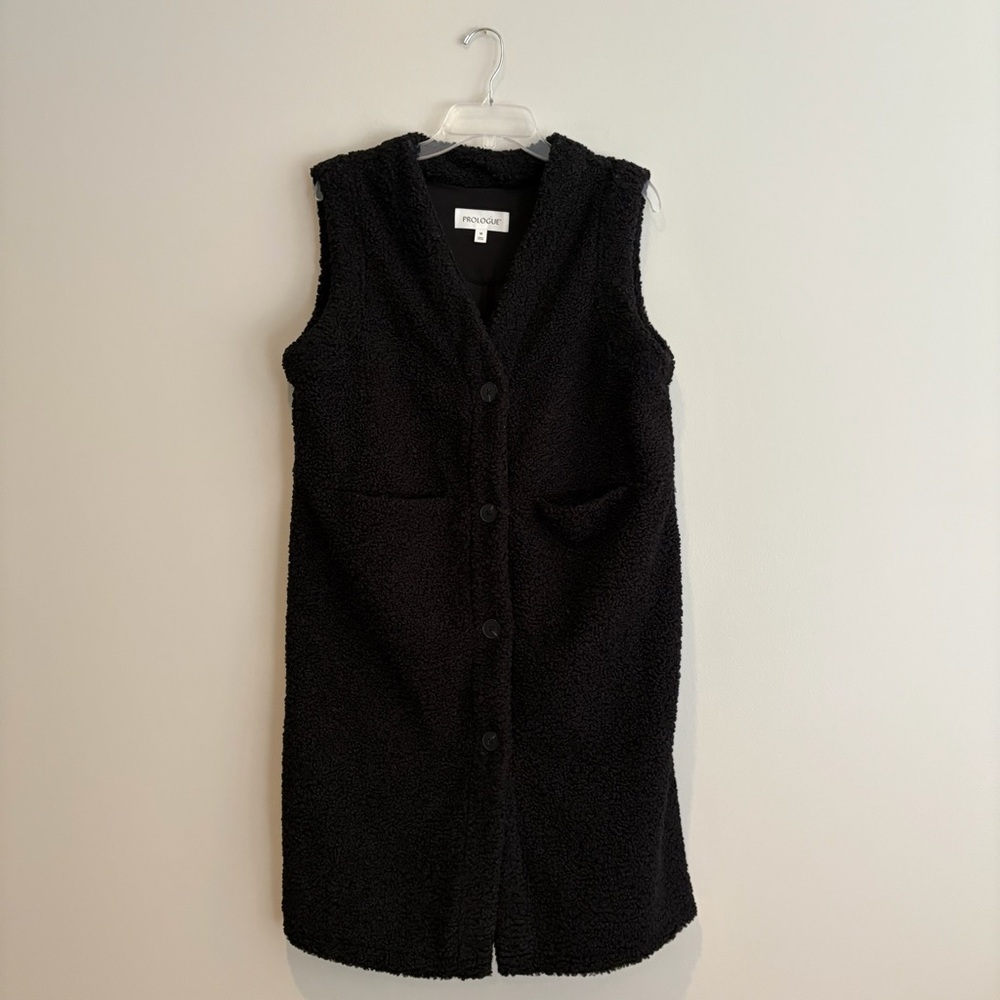 Prologue Black Sherpa Longline Button Front Vest Size M Target Cozy Teddy Fleece